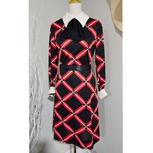 Vintage Butte Knit Black & Red Geometric Pattern Elastic Waist Sheath Dress